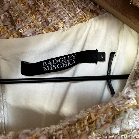 Badgley Mischka Tan Metallic Tweed Size 6 Dress - Picture 9 of 11